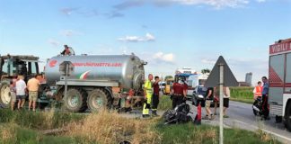 Grave incidente fra una motocicletta e un trattore in località San Martino