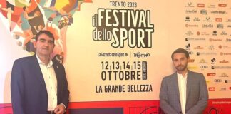 Dario Tallone con Emanuele Barra (portavoce) a Trento alla presentazione del Giro d'Italia 2024